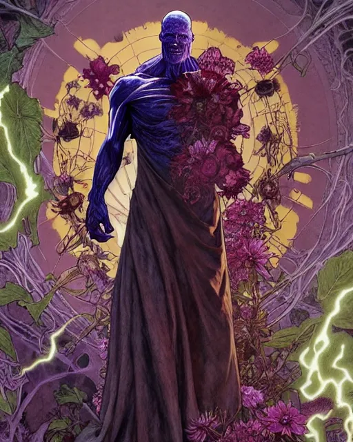 Image similar to the platonic ideal of flowers, rot and insects of cletus kasady ultimate carnage thanos dementor doctor manhattan chtulu nazgul groot, detailed, intricate, hyperrealism, intense, scary, decay, dmt, art by brock hofer and artgerm and greg rutkowski and alphonse mucha