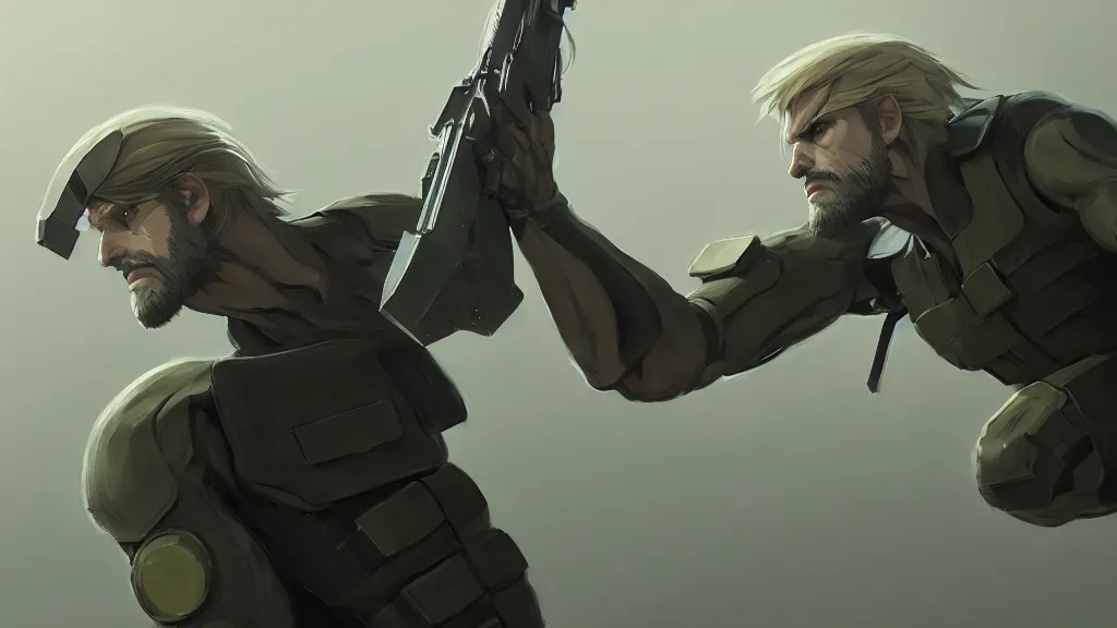 Image similar to snake from metal gear, studio ghibli, pixar and disney animation, sharp, rendered in unreal engine 5, highly detailed, digital painting, artstation, concept art, smooth, sharp focus, illustration, wide angle, artbook, wallpaper, splash art, promo art, dramatic lighting, art by artgerm and greg rutkowski and bo chen and jin xiaodi