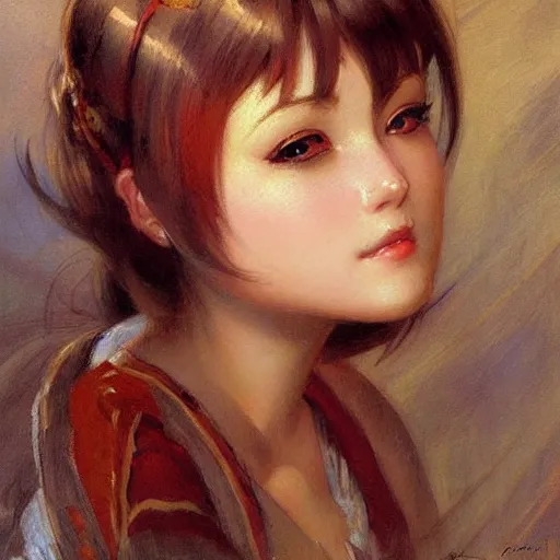 Prompt: detailed portrait of a beautiful anime girl, chibi art style, painting by gaston bussiere, j. c. leyendecker