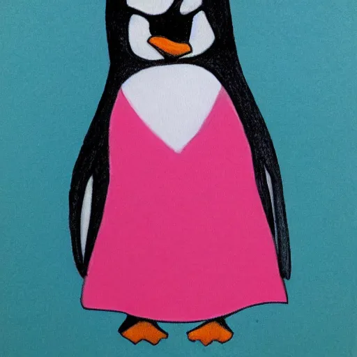 Prompt: photorealistic drawing of a penguin wearing a pink dress, high quality, 8 k quality