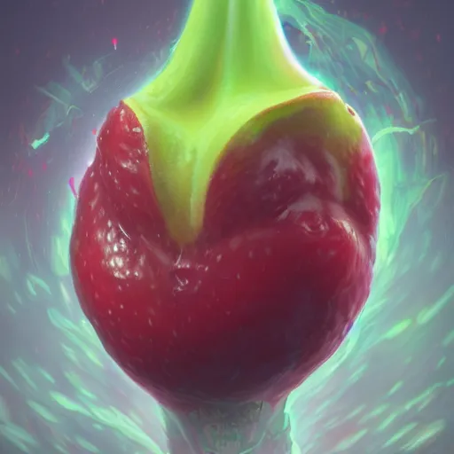 Prompt: a beautiful painting of Devil's fruit that gives you superhuman powers when you eat it, fantasy art, highly detailed, mysterious, octane render, trending on artstation