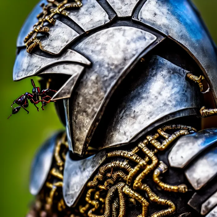 Image similar to photo of a warrior with metal ant themed armour, highly detailed, 4 k, hdr, smooth, sharp focus, high resolution, award - winning photo