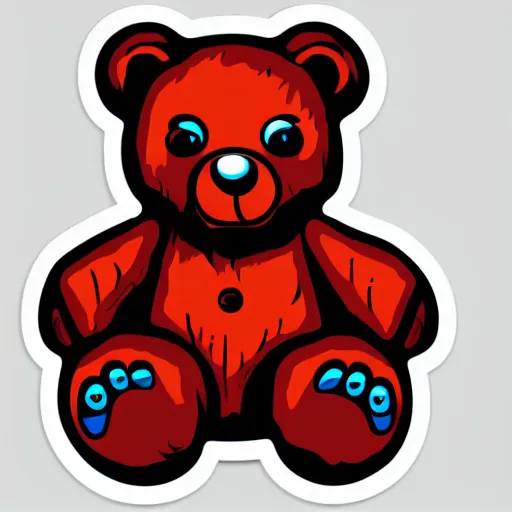 Image similar to Blood thirsty teddy bear from a horror movie, sticker, highly detailed, colorful, illustration, drama, smooth and clean vector curves, no jagged lines, vector art, smooth