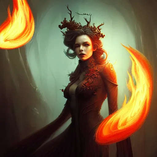 Image similar to Magician, female, fantasy, flames, frost, dramatic, intricate, elegant, highly detailed, digital painting, artstation, concept art, smooth, sharp focus, illustration, octane render, art by Leesha Hannigan, Ross Tran, Thierry Doizon, Kai Carpenter, Ignacio Fernández Ríos