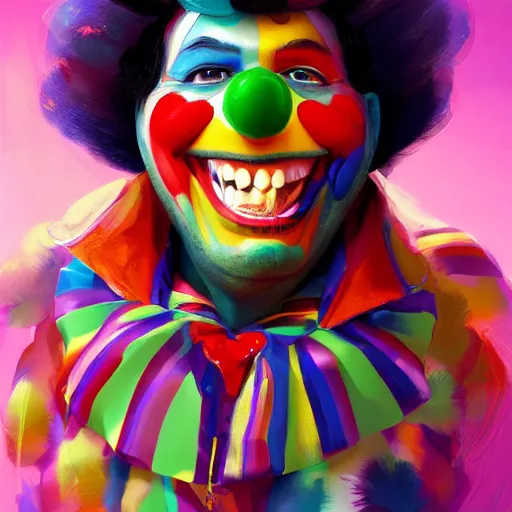 Image similar to Portrait of a colorful happy joyful clown, artstation, cgsociety, masterpiece