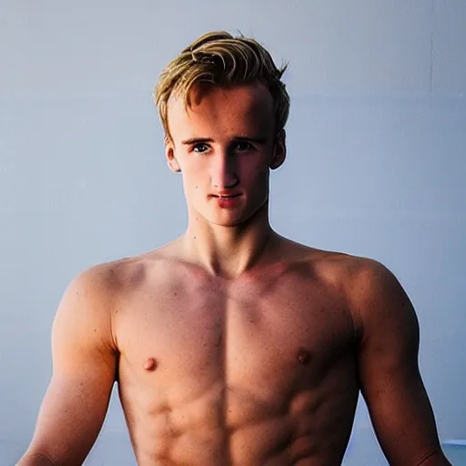 Image similar to “a realistic detailed photo of a guy who is an attractive humanoid who is half robot and half humanoid, who is a male android, Jack Laugher, shiny skin, posing like a statue, blank stare”