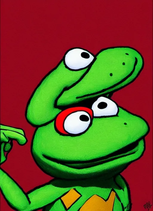 Image similar to portrait of Kermit the frog in Super Mario Bros (1993), highly detailed, centered, solid color background, digital painting, artstation, concept art, smooth, sharp focus, illustration, artgerm, donato giancola, Joseph Christian Leyendecker, Les Edwards, Ed Repka, WLOP, Artgerm