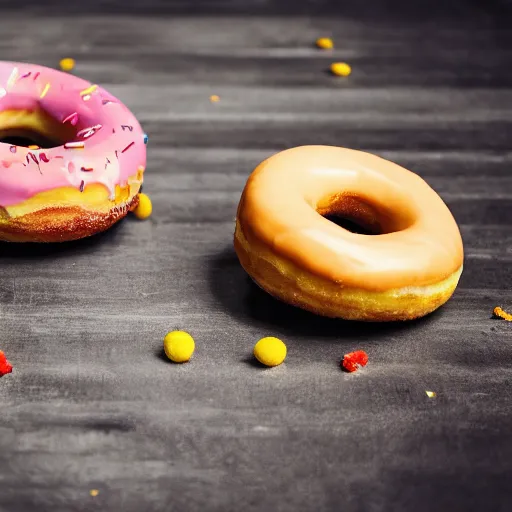 Prompt: Two donuts fighting each other