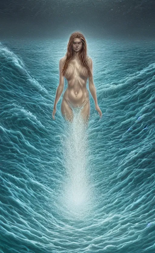 Image similar to A woman merging out of the ocean, masterpiece digital painting by Alex Grey, Greg Rutkowski, artstation, 4k wallpaper