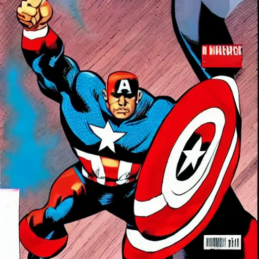 Image similar to dwayne johnson as captain america posing for a cover of a comic book, in the style of a colored comic book, highly detailed, precise, high definition