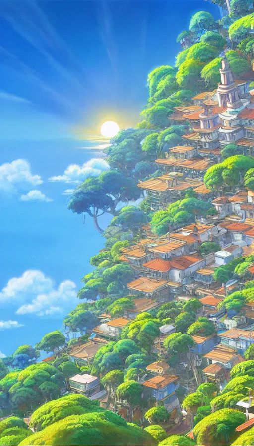Image similar to a beautiful ultradetailed painting of santa barbara, studio ghibli sunlight, archdaily, wallpaper, highly detailed, trending on artstation.