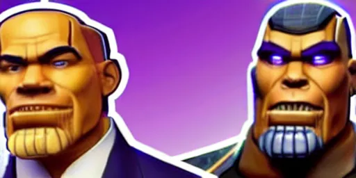 Image similar to president obama vs thanos in fortnite, cinematic, dramatic, unreal engine,