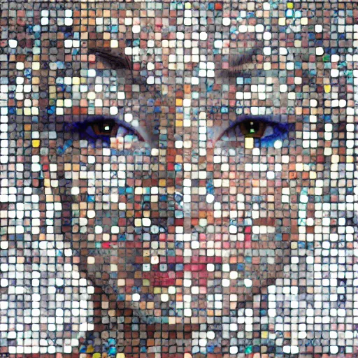 Prompt: portrait mosaic of a beautiful cute girl with robot ears and eyes, 4k, intricate details, digital, close up