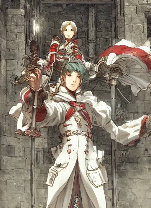 Image similar to character portrait of the white herald on an imperial castle, hidari, color page, tankoban, 4 k, tone mapping, akihiko yoshida.