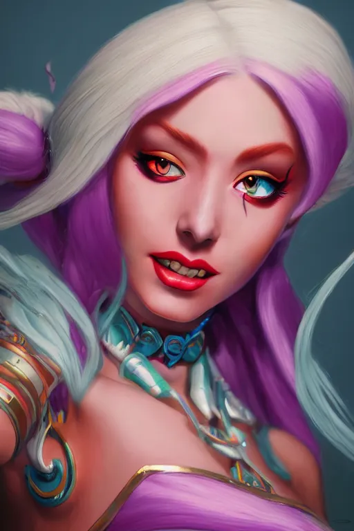 Image similar to a ultradetailed beautiful painting of jinx from arcane, trending on artstation