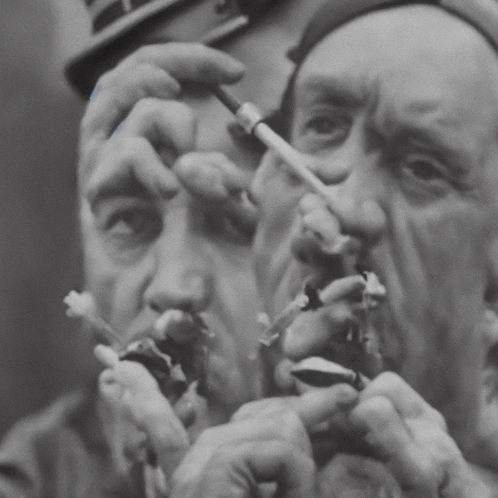 Prompt: a photo of Hitler smoking a big joint, 50mm close up photography, photorealism