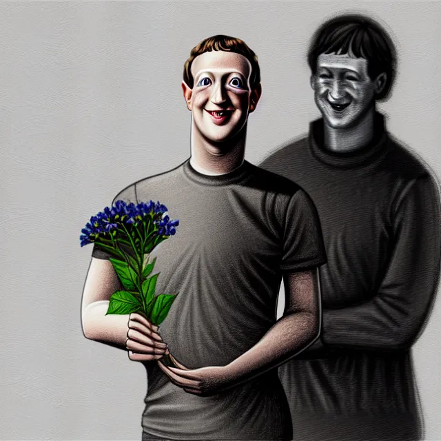 Image similar to mark zuckerberg holding a flower by hr giger, trending on artstation, realistic, detailed, concept art, horror, illustration