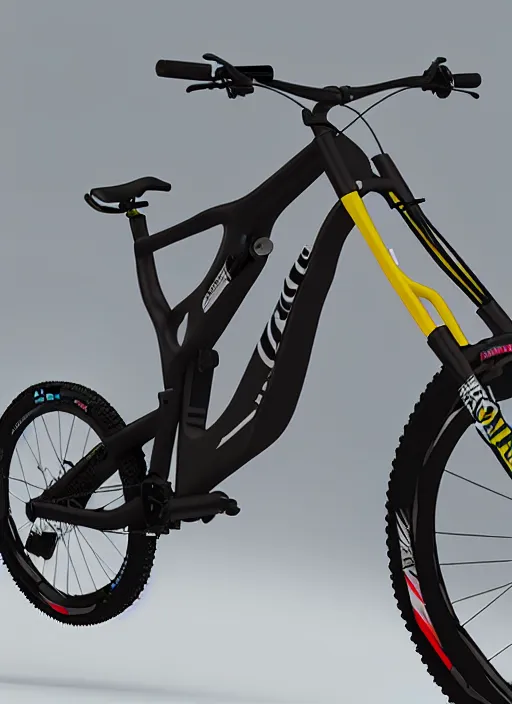 Prompt: hyper detailed 3 d render, downhill mountain bike, sleek design, next generation suspension 8 k