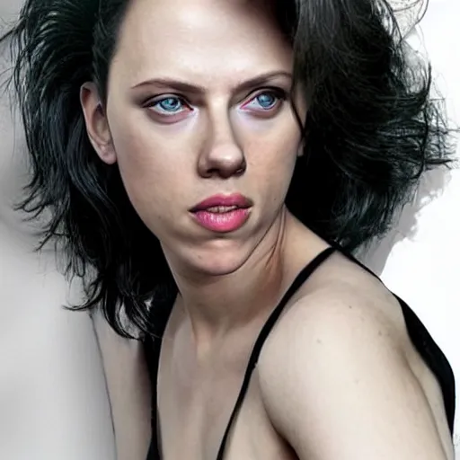 Prompt: a woman who is a genetic combination of scarlett johansson and sigourney weaver, face and upper body focus