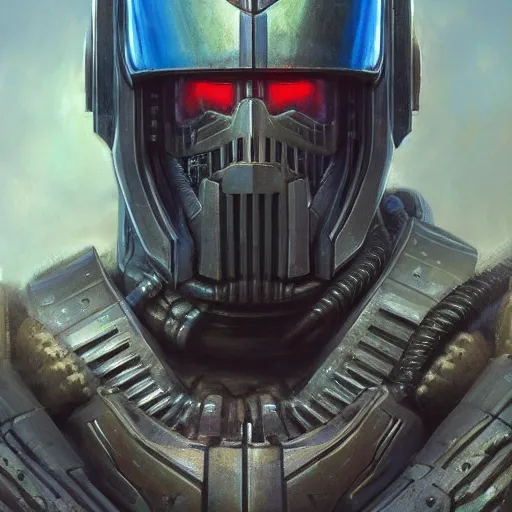 Image similar to the doomslayer as a realistic scifi cyberpunk knight, closeup portrait art by donato giancola and greg rutkowski, vintage retro scifi, realistic face, digital art, trending on artstation, symmetry!!!