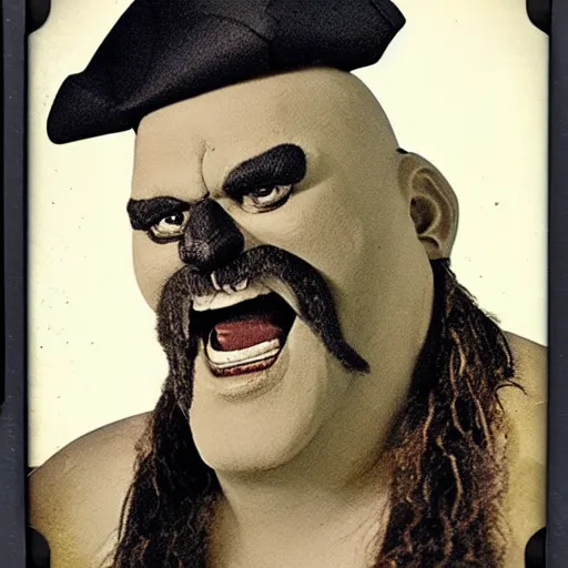 Prompt: casting photo for the role of lechuck the pirate, photorealistic polaroid film