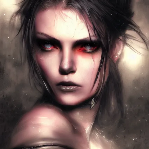 Image similar to kerli koiv, grimdark, darkwave, darksynth character portrait, sharp, digital matte painting, art by luis royo, greg rutkowski, wlop, dramatic lighting, trending on artstation