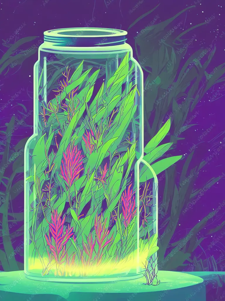 Prompt: concept art. illustration. sci - fi. multicolour strange weird plants and flowers from a different planet in a closed jar. plain background. high sci - fi. holographic, beautiful, ethereal