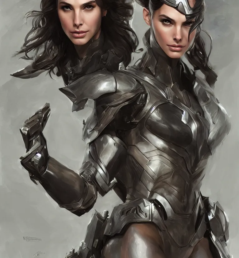 Image similar to fully body fashion model fantasy Gal Gadot wearing military armor long dark hair beautiful bone structure symmetrical facial features intricate elegant digital painting concept art smooth sharp focus illustration from Metal Gear by Ruan Jia and Mandy Jurgens by Artgerm by William-Adolphe Bouguerea