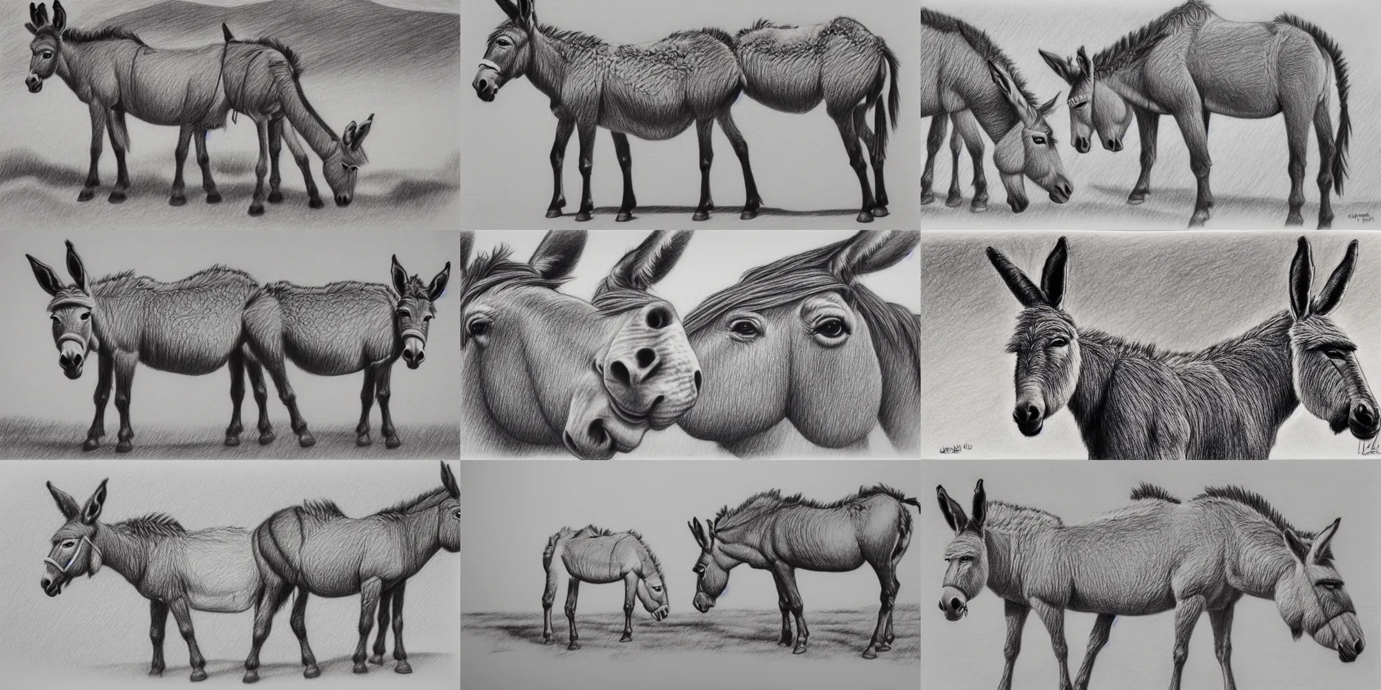 Prompt: a donkey is grazing in utah, pencil drawing
