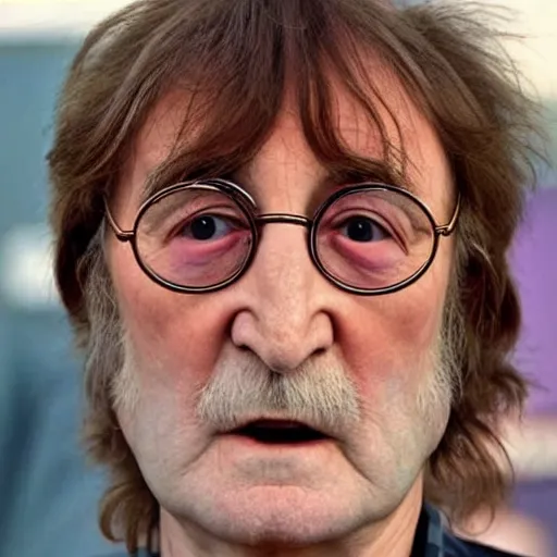 Image similar to A colored colorized real photograph of old John Lennon as an old man in his eighties with short hair in the 2010s, Old John Lennon, taken in the early 2020s, taken on a 2010s Camera, realistic, hyperrealistic, very realistic, very very realistic, highly detailed, very detailed, extremely detailed, detailed, digital art, trending on artstation, headshot and bodyshot, detailed face, very detailed face, very detailed face, real, real world, in real life, realism, HD Quality, 8k resolution, intricate details, colorized photograph, colorized photo, John Lennon as an old man with short hair, old John Lennon, old man John Lennon