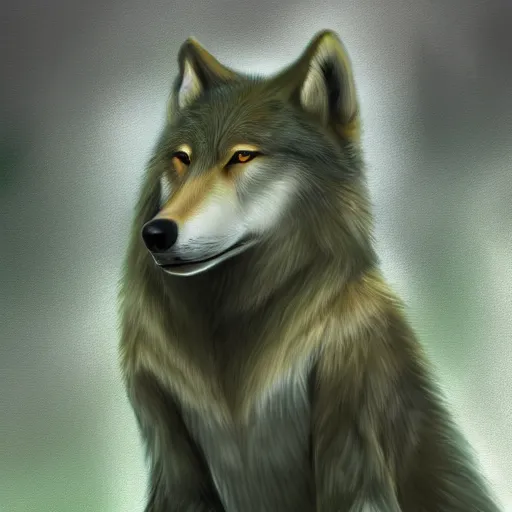 Prompt: Beautiful portrait digital painting of an anthro anthropomorphic minty wolf at a forest day time.