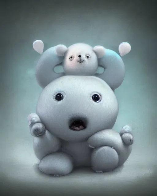 Image similar to cute porcelain ice bear doll, mark ryden style, vivid colors, high details, cinematic, 8 k resolution, beautiful detailed, photorealistic, digital painting, dark atmosphere, artstation, concept art, smooth, sharp focus, illustration, fantasy background, artstation trending, octane render, unreal engine