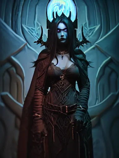 Image similar to dark sorceress, warcraft, dark souls : : illustrated by artgerm, moebius, tooth wu : : quixel megascans, ray - tracing, redshift render, 8 k, insanely detailed and intricate, elegant, design, weta digital, wlop, artstation, imaginefx, photorealism, character design : : gothic, dark fantasy