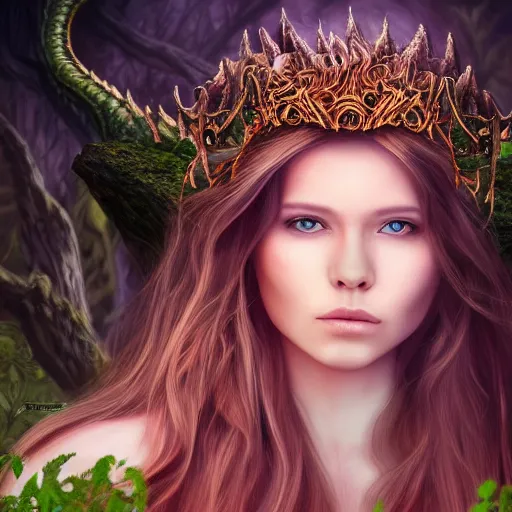 Prompt: Forest Dragon princess, digital art, 8k ,character ,realistic, portrait, hyperrealistic