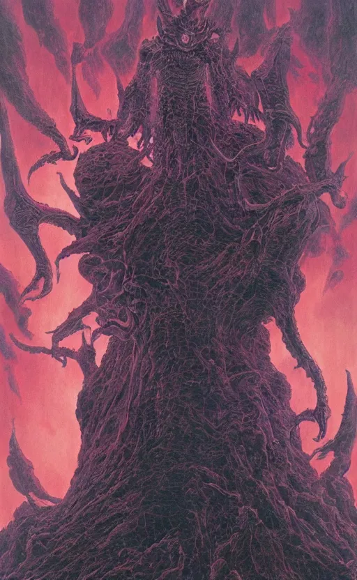 Image similar to a muscular demon rising up out of the fire in the many levels of hell surrounded by dead souls on fire, sense of awe, surreal hellscape by Wayne Barlowe, Pascal Blanche