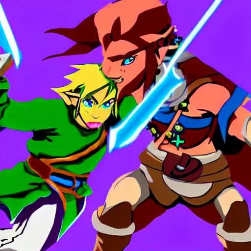 Prompt: Epic Battle Between Link and Ganon in a Dungeon