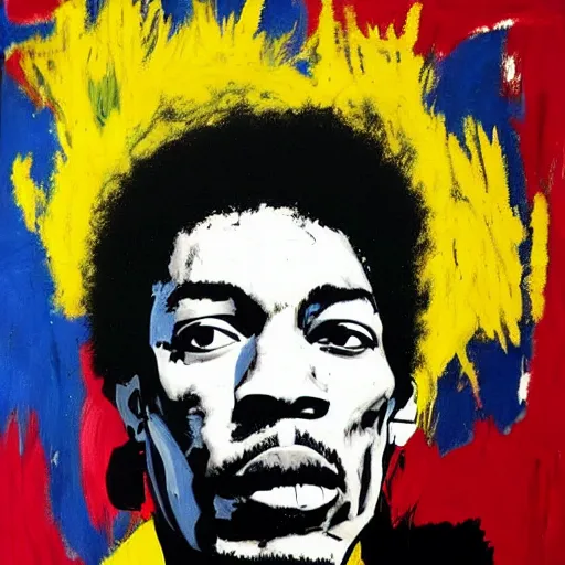 Image similar to jimi hendrix portrait painted by jean michel - basquiat