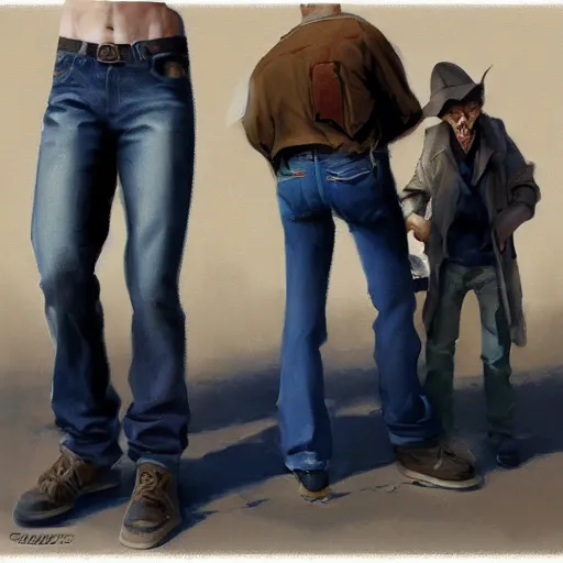 Image similar to a pair of jeans. by Craig mullins, Steve Purcell, Ralph McQuarrie. Trending on artstation. fashion, Centered image