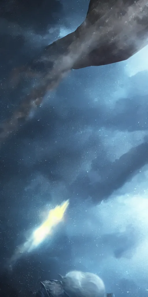 Prompt: concept art, an asteroid flying toward the earth in deep space.