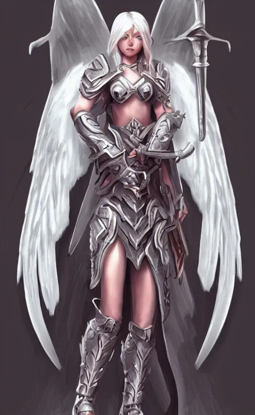 Image similar to Fantasy Concept character art of a angel knight girl. By artstation trending. Highly detailed