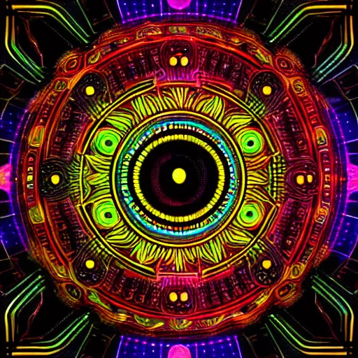 Prompt: cyberpunk neon colored blackhole mandala eye art, galaxy lineart, symetrical mandala art