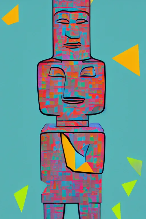 Image similar to cubist moai statue cutout digital illustration cartoon colorful beeple