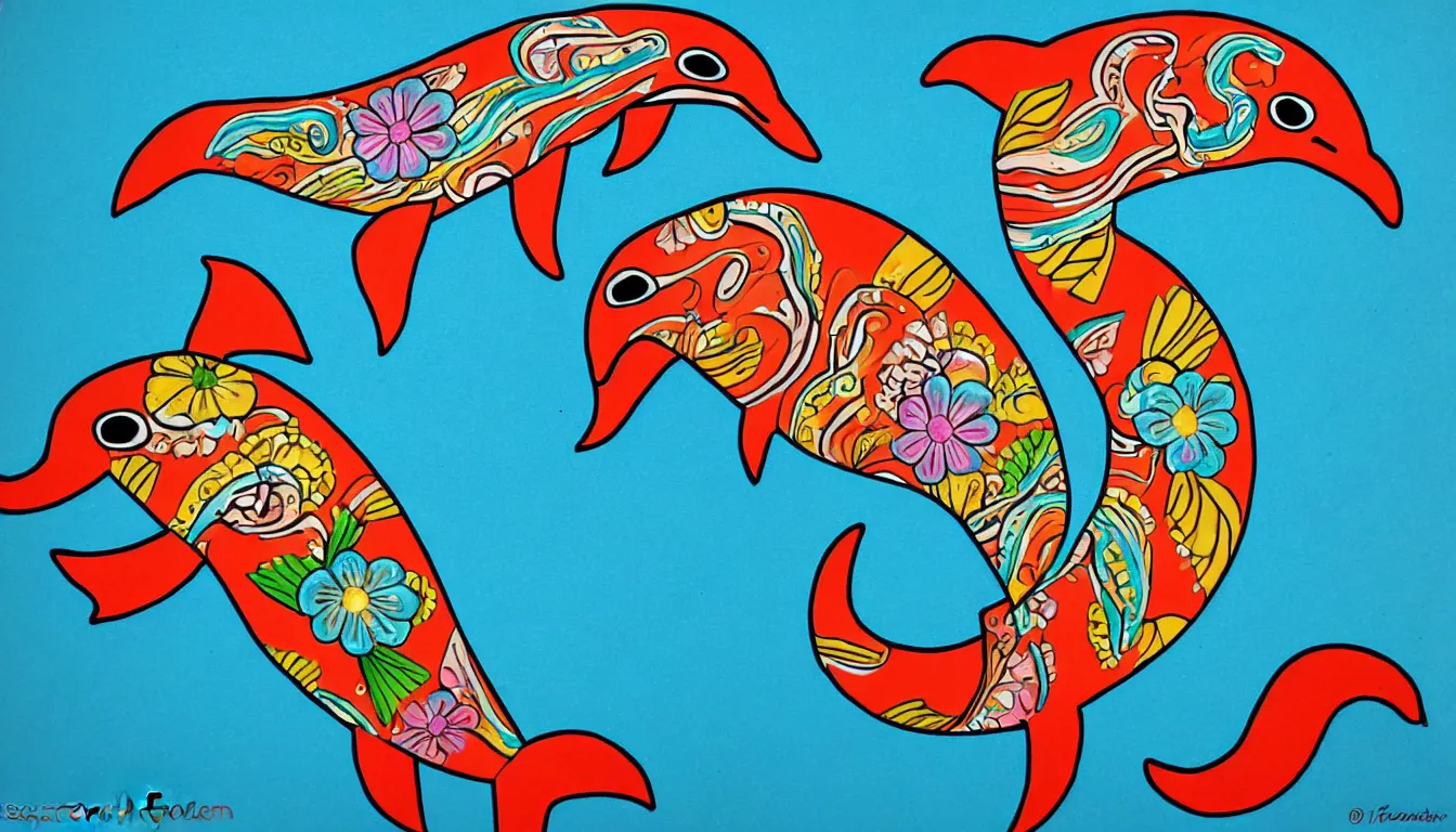 Image similar to a dolphin in the style of mexican folk art