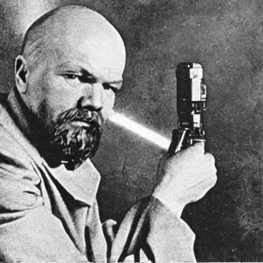 Image similar to old photo of lenin gets laser red beam eyes to destroy evil plans of burokratia