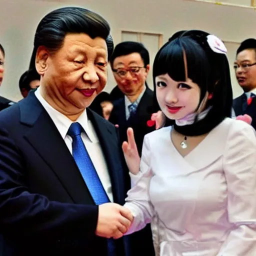 Image similar to Xi jinping cosplaying an anime maid, realistic.