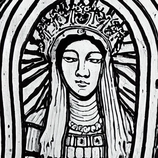 Prompt: a black and white painting of a 14th century Queen, high detailed, high quality, medieval