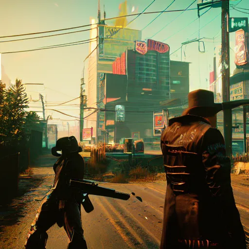 Prompt: Amish revenge in Cyberpunk 2077. CP2077. 3840 x 2160