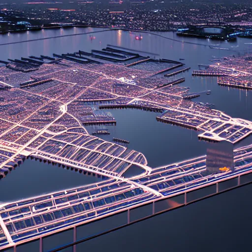 Image similar to hyper detailed 3 d render of baltimore's inner harbor, global illuminaton