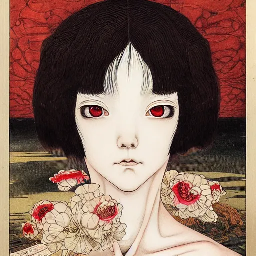 Image similar to prompt: Portrait painted in renaissance style drawn by Katsuhiro Otomo and Takato Yamamoto, inspired by Fables, china doll face, smooth face feature, intricate oil painting, high detail, sharp high detail, manga and anime 2000