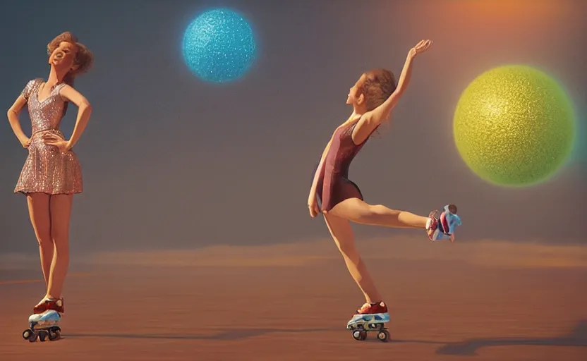 Prompt: “a roller skating diva with a disco ball head, by Vladimir kush, by Laurie Lipton, rendered in octane, volumetric lighting, retro color scheme”